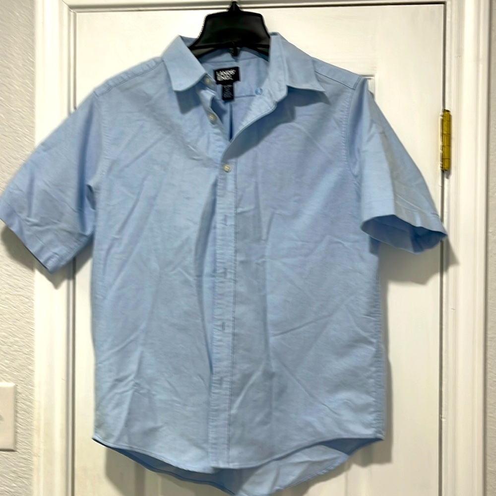 Lands End boys 18H light blue short sleeve button down shirt